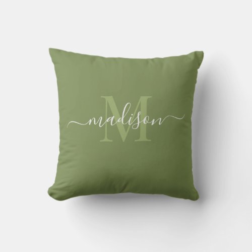 Customizable Initial  Name with Asparagus Green Throw Pillow