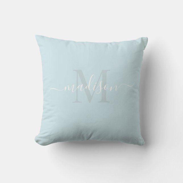 Customizable Initial & Name with Baby Blue Throw Pillow (Front)