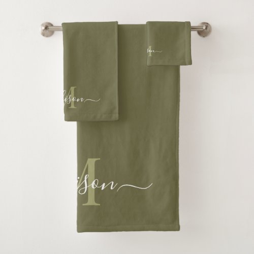 Customizable Initial  Name with Camouflage Green Bath Towel Set