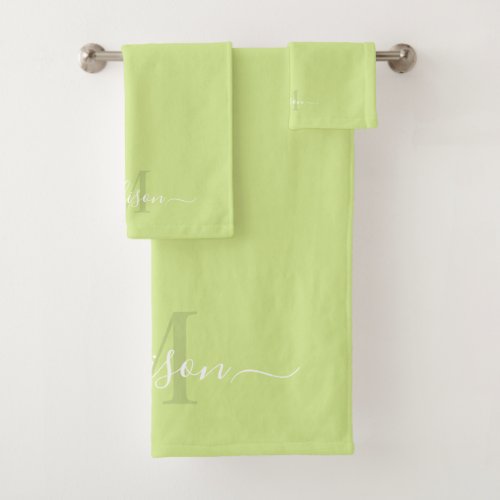 Customizable Initial  Name with Chartreuse Green Bath Towel Set