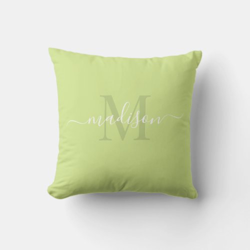 Customizable Initial  Name with Chartreuse Green Throw Pillow