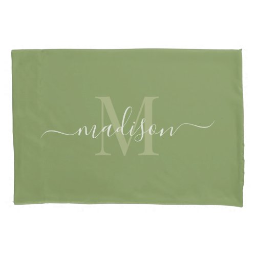 Customizable Initial  Name With Deep Sage Green Pillow Case