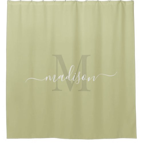 Customizable Initial  Name with Dull Olive Green  Shower Curtain