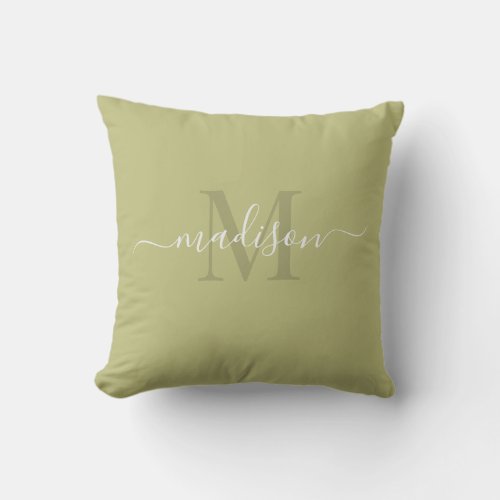 Customizable Initial  Name with Green Olive Drab Throw Pillow