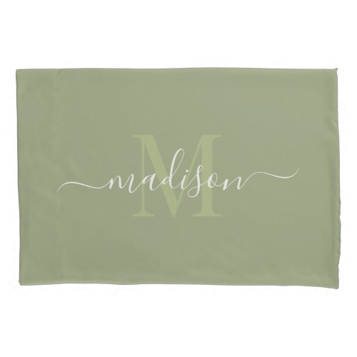 Customizable Initial  Name With Laurel Green Pillow Case