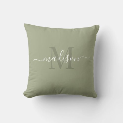 Customizable Initial  Name with Laurel Green Throw Pillow