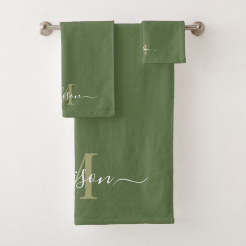 Customizable Initial  Name with Loden Green Bath Towel Set