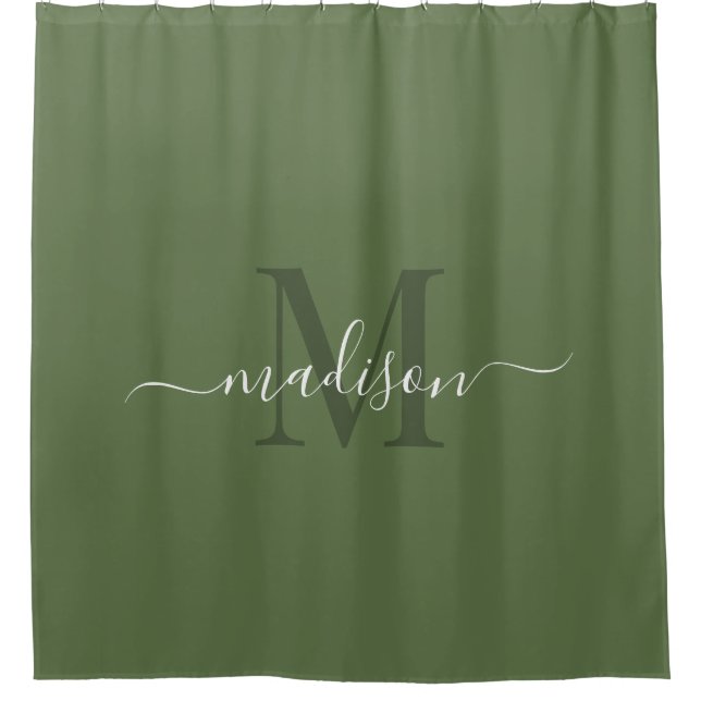 Customizable Initial & Name with Loden Green Shower Curtain (Front)