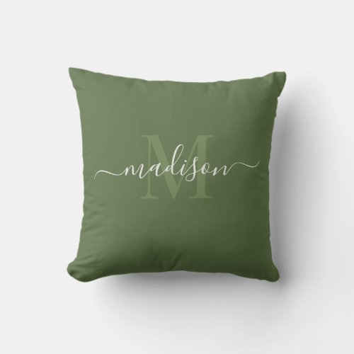 Customizable Initial  Name with Loden Green Throw Pillow