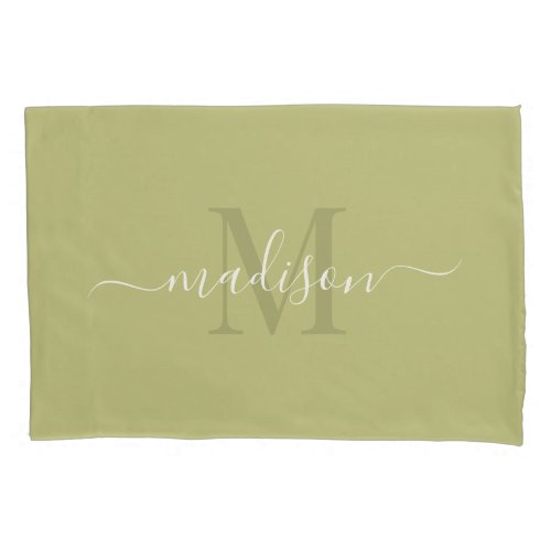 Customizable Initial  Name With Olive Drab Green Pillow Case