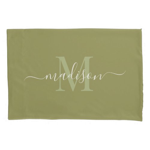 Customizable Initial  Name With Olive Green Pillow Case