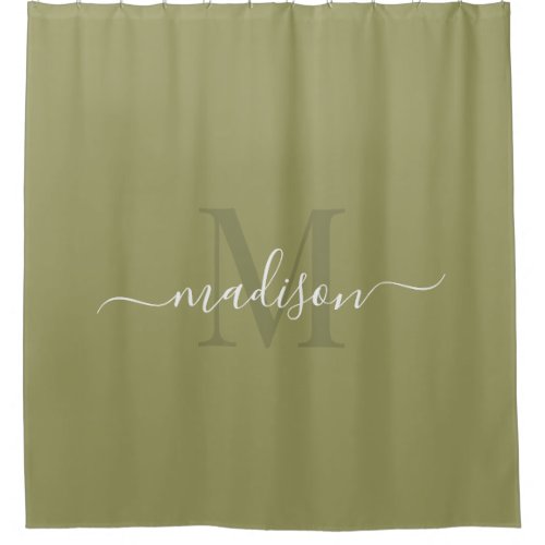 Customizable Initial  Name with Olive Green Shower Curtain