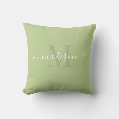 Customizable Initial  Name with Olive Green Throw Pillow