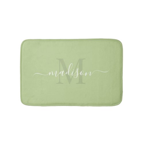 Customizable Initial  Name With Pale Moss Green Bath Mat