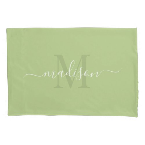 Customizable Initial  Name With Pale Moss Green Pillow Case