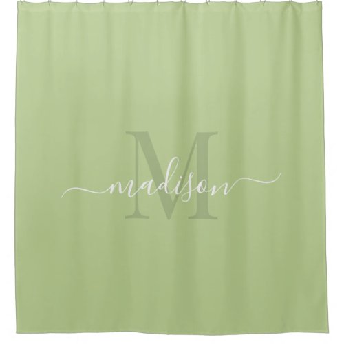 Customizable Initial  Name with Pale Moss Green  Shower Curtain