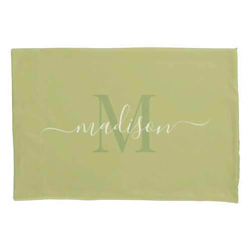 Customizable Initial  Name With Pale Olive Green Pillow Case