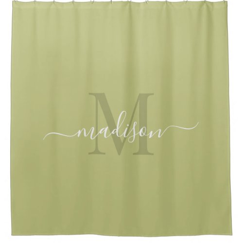 Customizable Initial  Name with Pale Olive Green  Shower Curtain