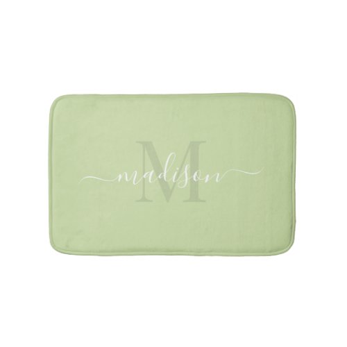Customizable Initial  Name With Pale Sage Green Bath Mat