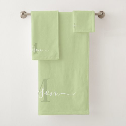 Customizable Initial  Name with Pale Sage Green Bath Towel Set