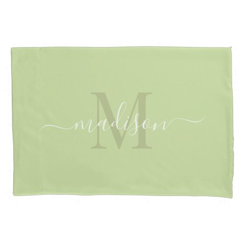 Customizable Initial  Name With Pale Sage Green Pillow Case