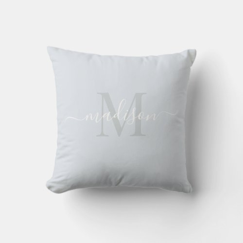 Customizable Initial  Name with Pale Silver Blue  Throw Pillow