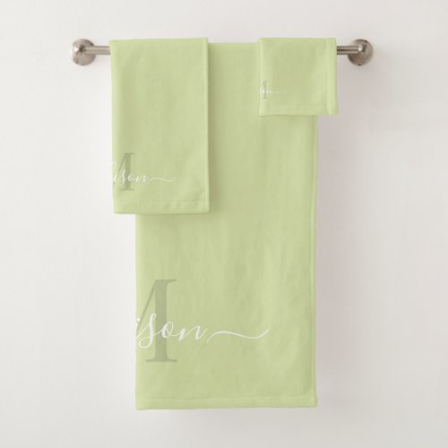 Customizable Initial  Name with Pistachio Green Bath Towel Set