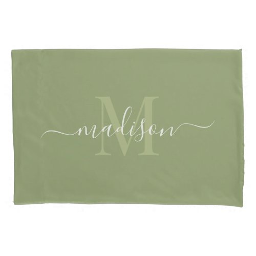 Customizable Initial  Name With Sage Green Pillow Case
