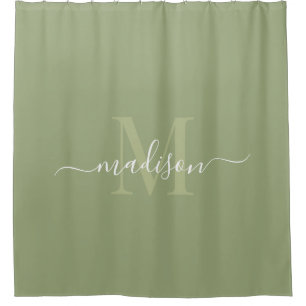Customizable Initial & Name with Sage Green Shower Curtain
