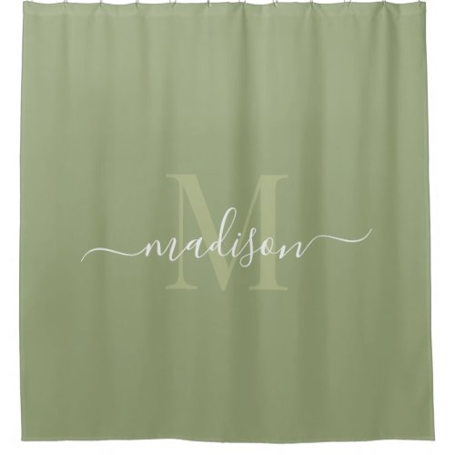 Customizable Initial  Name with Sage Green Shower Curtain
