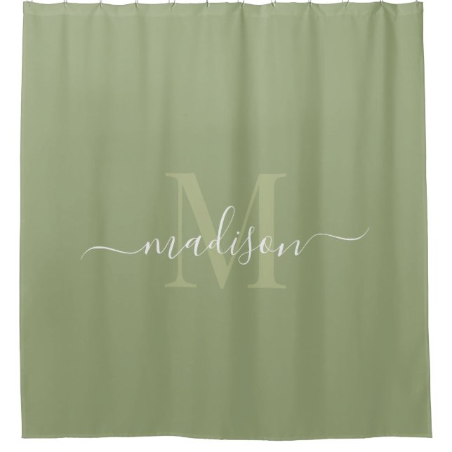 Customizable Initial & Name with Sage Green Shower Curtain (Front)
