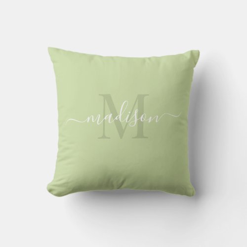 Customizable Initial  Name with Sage Green Throw Pillow