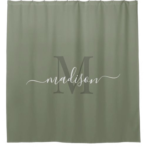 Customizable Initial  Name with Smoke Green Shower Curtain