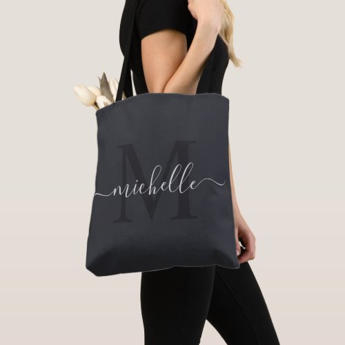 Customizable Initial  Name With Solid Grey Color Tote Bag