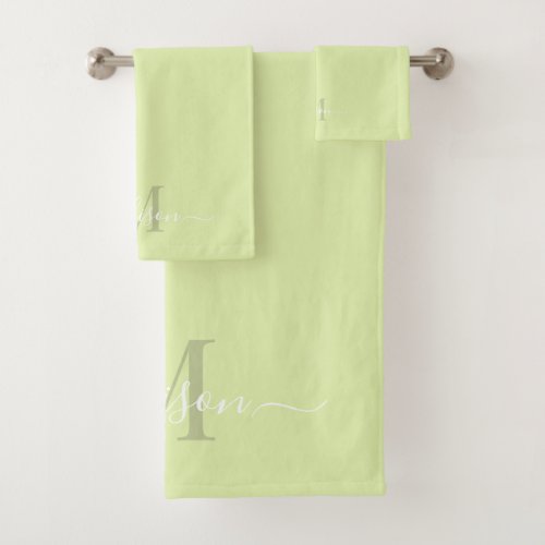 Customizable Initial  Name with Spring Green Bath Towel Set