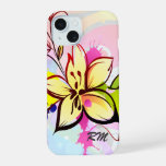 Customizable Initial Pretty Pastel floral design iPhone 15 Case