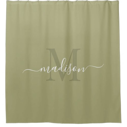 Customizable Initial  Warm Pistachio Green Shower Curtain