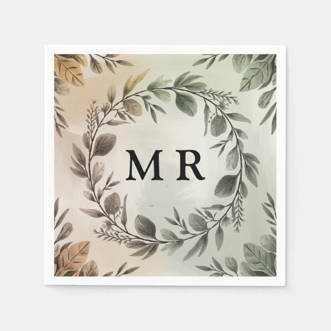 Customizable Initials Wreath - Elegant Monogram Napkins (Front)