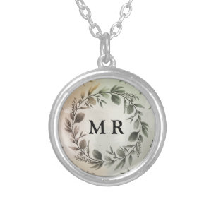 Customizable Initials Wreath - Elegant Monogram Silver Plated Necklace