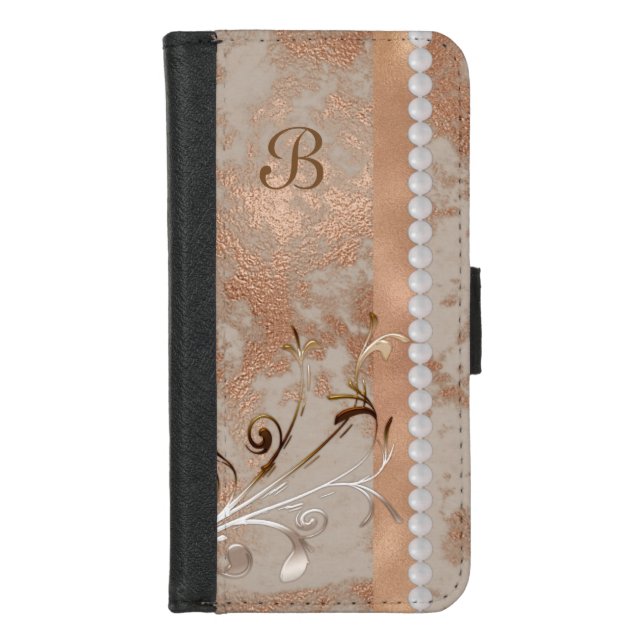 Customizable iPhone 7/8 Wallet Case faux Rose Gold (Front)