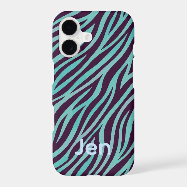customizable iphone case zebra stripes blue purple (Back)