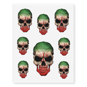 Customizable Iranian Flag Skull Temporary Tattoos