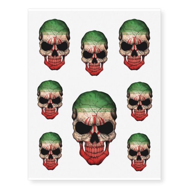 Customizable Iranian Flag Skull Temporary Tattoos (Front)