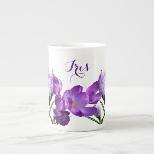 Customizable Iris name pretty purple flower fun Bone China Mug