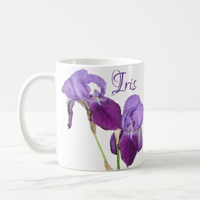 Customizable Iris name pretty purple iris floral Coffee Mug (Left)