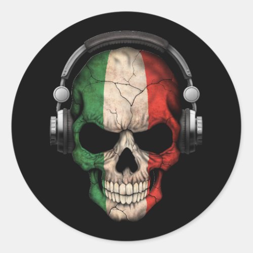 Customizable Italian Dj Skull with Headphones Classic Round Sticker