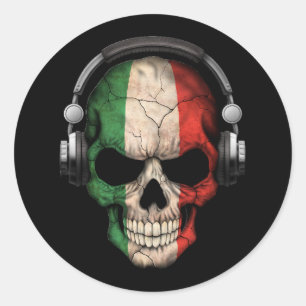 Customizable Italian Dj Skull with Headphones Classic Round Sticker