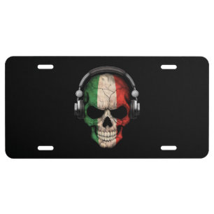 Customizable Italian Dj Skull with Headphones License Plate