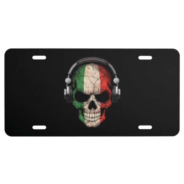 Customizable Italian Dj Skull with Headphones License Plate (Front)