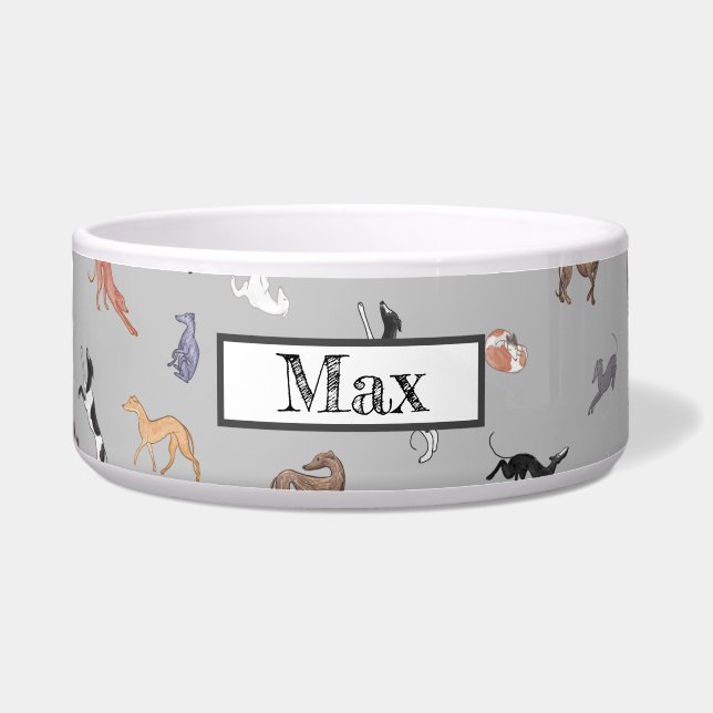Customizable Italian Greyhound Whippet Dog Bowl (Front)